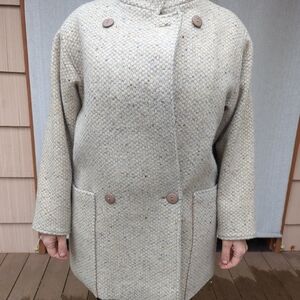 Asian Style Elegant Beige Double-Breasted Pea Coat, Asian Cut wool